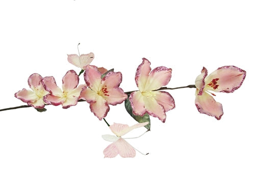 26" Glittered Latex Magnolia Butterfly Stem (12 Pcs)