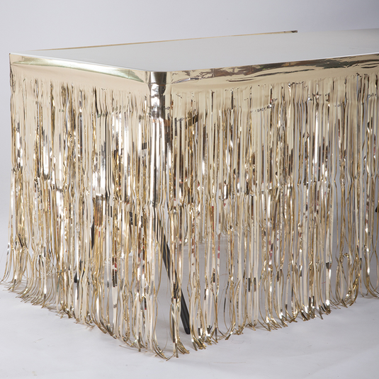 14ft x 30" Fringed Foil Metallic Table Skirt (1 Pc)