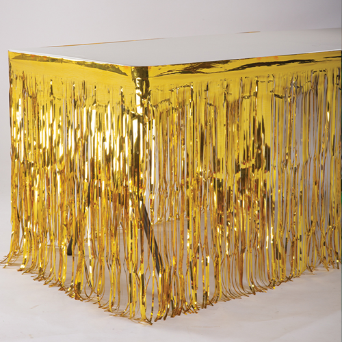 14ft x 30" Fringed Foil Metallic Table Skirt (1 Pc)