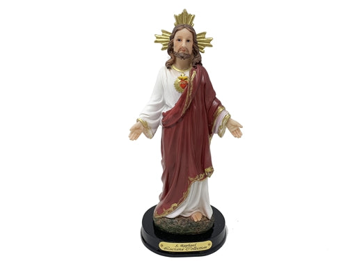 8" Sacred Heart Jesus on Wood Base - Luciana Series (1 Pc)