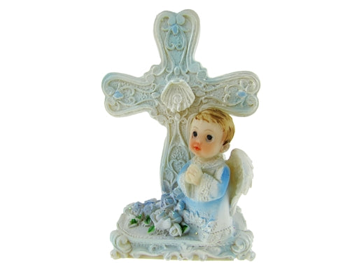 Figura de ángel de resina polivinílica de 3" con cruz (12)