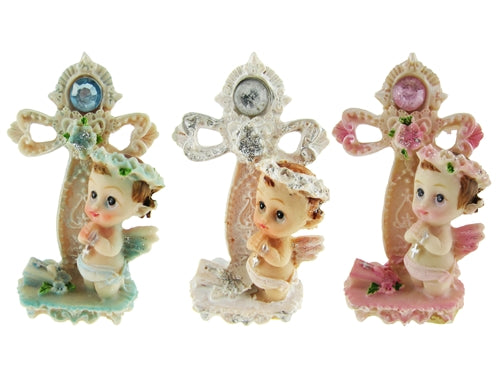 Load image into Gallery viewer, 3&quot; Poly Resin Angel Figurine on Cross Favors (12 Pcs)
