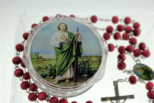 Load image into Gallery viewer, 19&quot; Scented Rose Petal Rosary w/ Favor Box - San Judas (12 Pcs)
