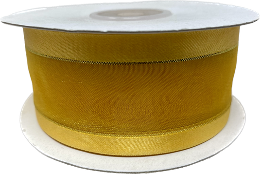 Cinta de organza transparente de 1.5 in con bordes satinados y metálicos (25 yardas)