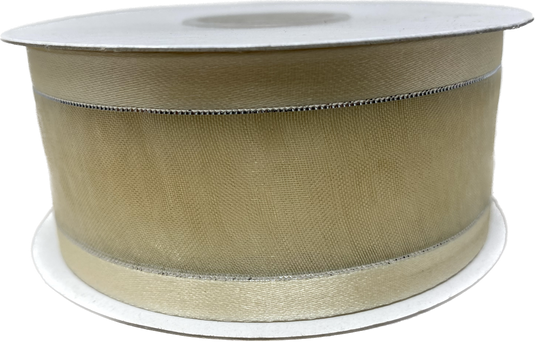 Cinta de organza transparente de 1.5 in con bordes satinados y metálicos (25 yardas)