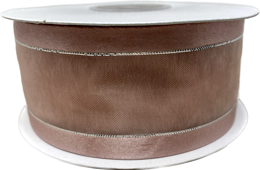 Cinta de organza transparente de 1.5 in con bordes satinados y metálicos (25 yardas)
