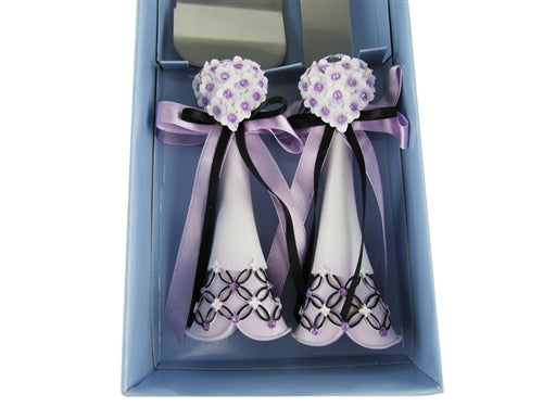 Load image into Gallery viewer, Premium Satin &amp; Diamond Floral Cake Knife Set (1 Set)
