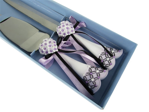 Premium Satin & Diamond Floral Cake Knife Set (1 Set)