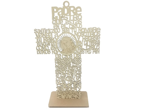 24" Wooden Guadalupe Prayer Cross with Base - Large (1 Pc)