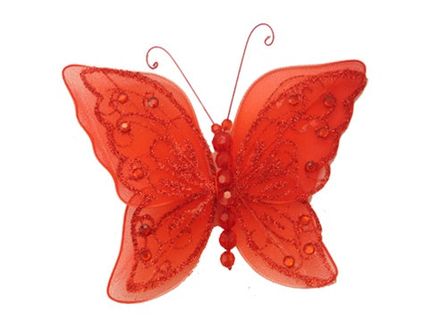 LIQUIDACIÓN Mariposas alambradas de doble capa de acrílico transparente de 7" con clip (1)