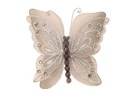 Load image into Gallery viewer, CLEARANCE 7&quot; Sheer Acrylic Double Layered Wired Butterflies w/ Clip (1 Pc)
