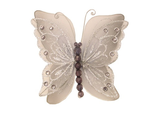 CLEARANCE 7" Sheer Acrylic Double Layered Wired Butterflies w/ Clip (1 Pc)