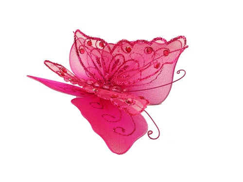 Load image into Gallery viewer, CLEARANCE 7&quot; Sheer Acrylic Double Layered Wired Butterflies w/ Clip (1 Pc)
