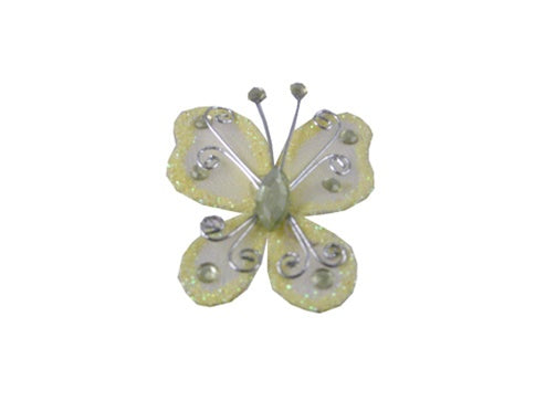 Mariposas transparentes de 2" con borde brillante con alambre (12)