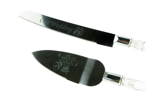 Load image into Gallery viewer, Cake Knife Set - Clear Handles - &quot;Our Wedding&quot; (1 Set)

