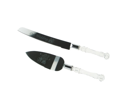 Cake Knife Set - Clear Handles - 
