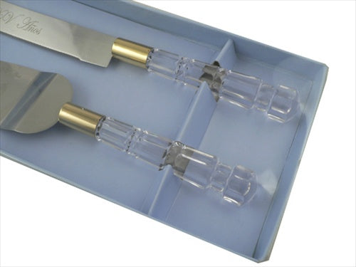 Cake Knife Set - "Mis 15 Anos" Printed Design w/ Clear Handles (1 Set)