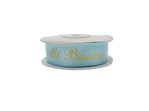 7/8" Satin METALLIC Printed Ribbon - "Mi Bautizo" (25 Yards)