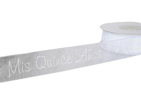 Load image into Gallery viewer, 7/8&quot; Organza Printed Ribbon - &quot;Mis Quince Anos&quot; (25 Yds)
