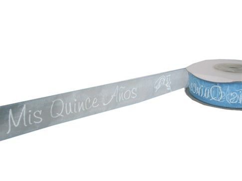 Load image into Gallery viewer, 7/8&quot; Organza Printed Ribbon - &quot;Mis Quince Anos&quot; (25 Yds)
