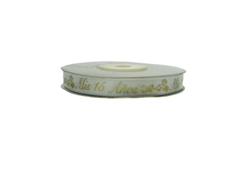 Load image into Gallery viewer, 3/8&quot; Satin METALLIC Printed Ribbon - &quot;Mis 15 Anos&quot; (25 Yards)
