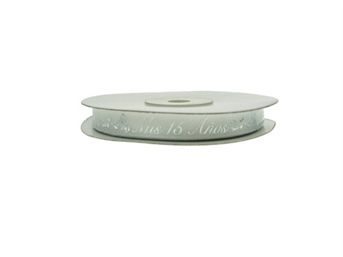 Load image into Gallery viewer, 3/8&quot; Satin METALLIC Printed Ribbon - &quot;Mis 15 Anos&quot; (25 Yards)
