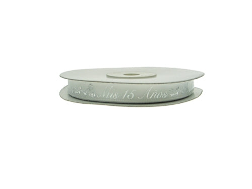 Listón Estampado METÁLICO Satinado 3/8" - "Mis 15 Anos" (25 Yardas)