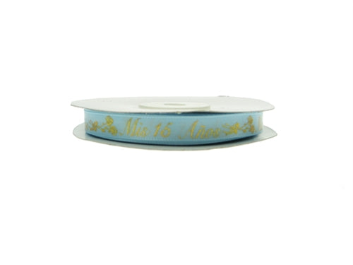 Listón Estampado METÁLICO Satinado 3/8" - "Mis 15 Anos" (25 Yardas)