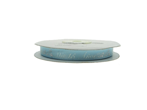 Listón Estampado METÁLICO Satinado 3/8" - "Mis 15 Anos" (25 Yardas)
