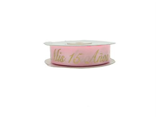 Load image into Gallery viewer, 7/8&quot; Satin METALLIC Printed Ribbon - &quot;Mis 15 Anos&quot; (25 Yards)
