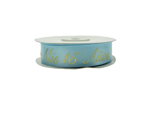 Load image into Gallery viewer, 7/8&quot; Satin METALLIC Printed Ribbon - &quot;Mis 15 Anos&quot; (25 Yards)
