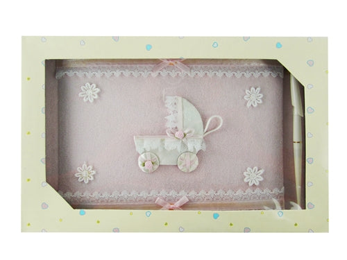 Baby Shower de tela premium "Carruaje" Libro de visitas con bolígrafo