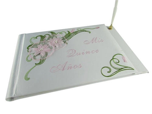 Premium Satin - "MIS QUINCE ANOS" - Guest Book - Tiger Lily (1)