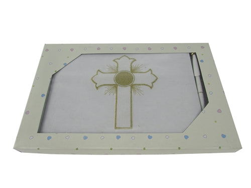 Load image into Gallery viewer, Premium Satin Embroidered Cross Guest Book w/ Pen (1 Pc)
