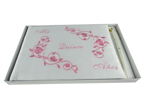 Load image into Gallery viewer, Premium Satin MIS QUINCE ANOS Guest Book w/ Pen - Floral (1 Pc)
