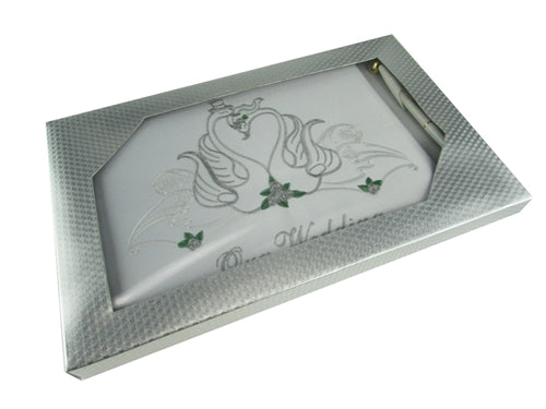 Load image into Gallery viewer, Premium Satin Embroidered &quot;WEDDING&quot; Guest Book w/ Pen - Swan (1 Pc)
