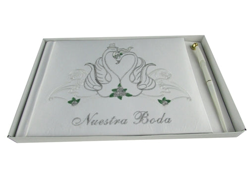 Load image into Gallery viewer, Premium Satin Embroidered &quot;WEDDING&quot; Guest Book w/ Pen - Swan (1 Pc)
