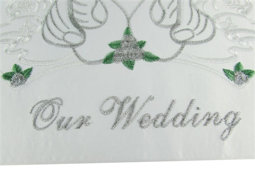 Premium Satin Embroidered "WEDDING" Guest Book w/ Pen - Swan (1 Pc)