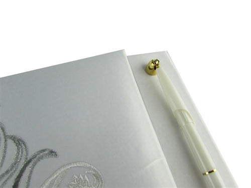 Premium Satin Embroidered "WEDDING" Guest Book w/ Pen - Swan (1 Pc)