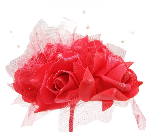 Ramo de rosas de espuma con tul brillante y spray de cuentas - 11" de altura (1)