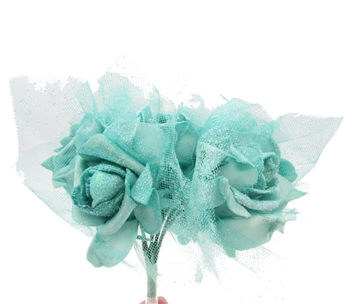 Ramo de rosas de espuma con tul brillante y spray de cuentas - 11" de altura (1)