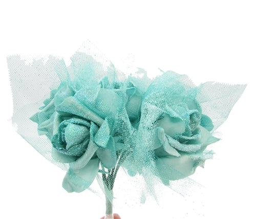 11" Tall Foam Rose Bouquet w/ Sparkling Tulle & Beaded Spray (1 Pc)