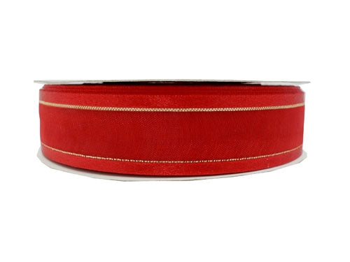 Load image into Gallery viewer, 7/8&quot; Sheer Organza Ribbon w/ Satin &amp; Metallic Edges (25 Yds)
