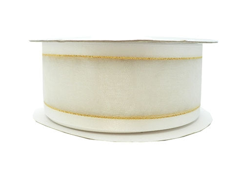 Cinta de organza transparente de 1.5 in con bordes satinados y metálicos (25 yardas)