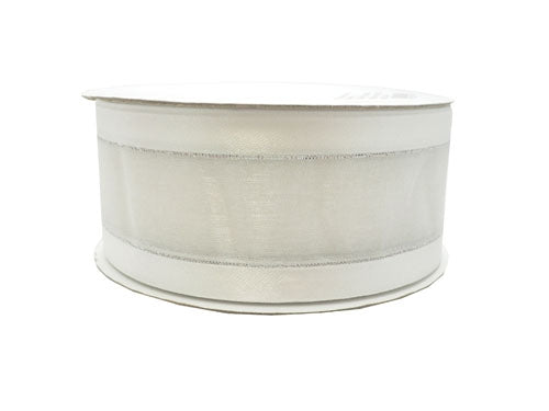 Cinta de organza transparente de 1.5 in con bordes satinados y metálicos (25 yardas)