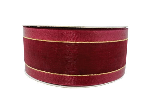 Red Wired Metallic Sheer Ribbon, 25 yards