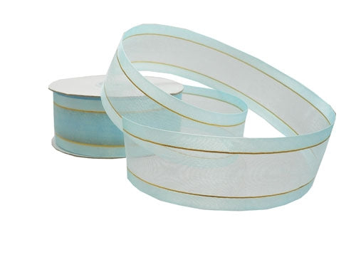 Cinta de organza transparente de 1.5 in con bordes satinados y metálicos (25 yardas)