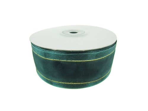 Cinta de organza transparente de 1.5 in con bordes satinados y metálicos (25 yardas)