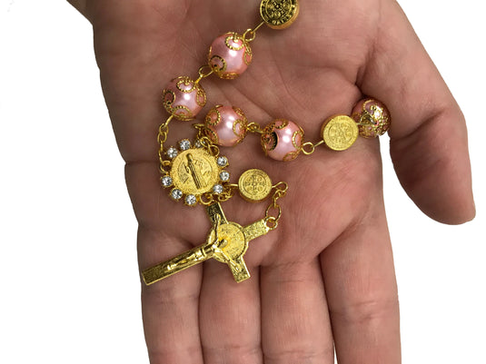 Brazalete de rosario con diseño metálico de diseñador de 7" (12)